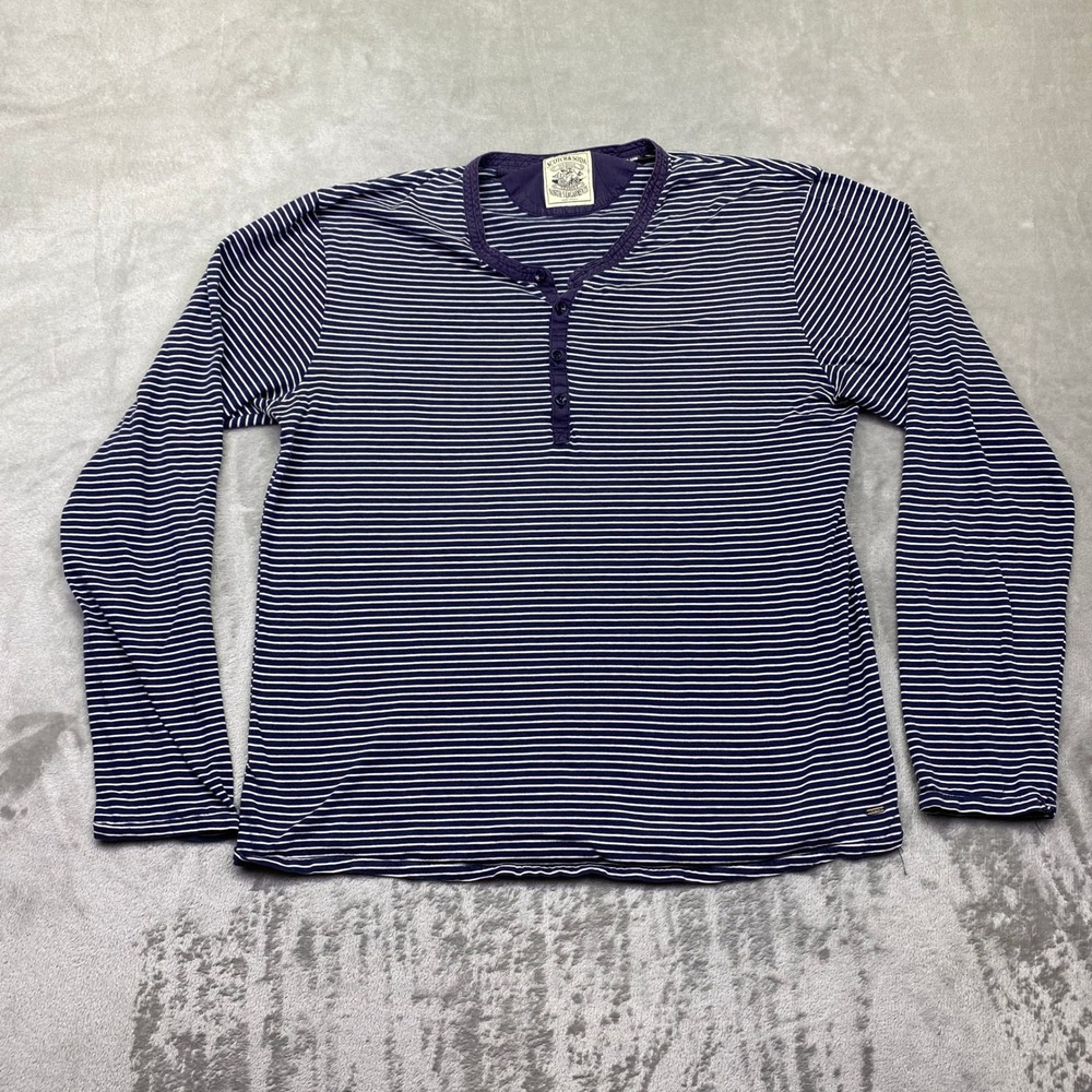 Scotch Soda Men's Long Sleeve Striped Henley Shirt Navy White Size L Preppy